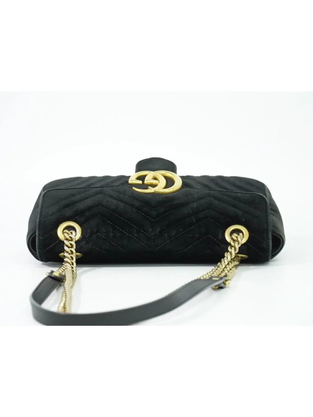 Gucci GG Marmont Chain Shoulder Bag Pochette Velvet Black